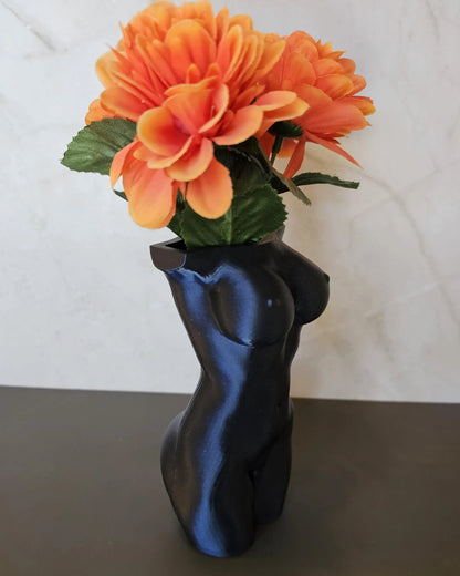 Elegant Midnight Blue 3D Printed Female Torso Vase - Modern Sculpture for Chic Home Decor CR3 Design Co