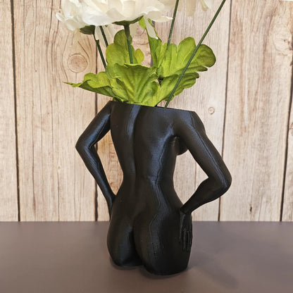 Elegant Midnight Blue Female Torso Vase: Modern 3D Printed Sculpture for Contemporary Home Decor CR3 Design Co