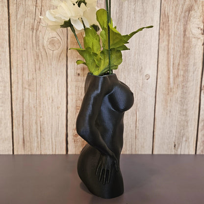 Elegant Midnight Blue Female Torso Vase: Modern 3D Printed Sculpture for Contemporary Home Decor CR3 Design Co
