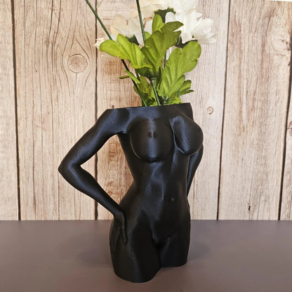 Elegant Midnight Blue Female Torso Vase: Modern 3D Printed Sculpture for Contemporary Home Decor CR3 Design Co