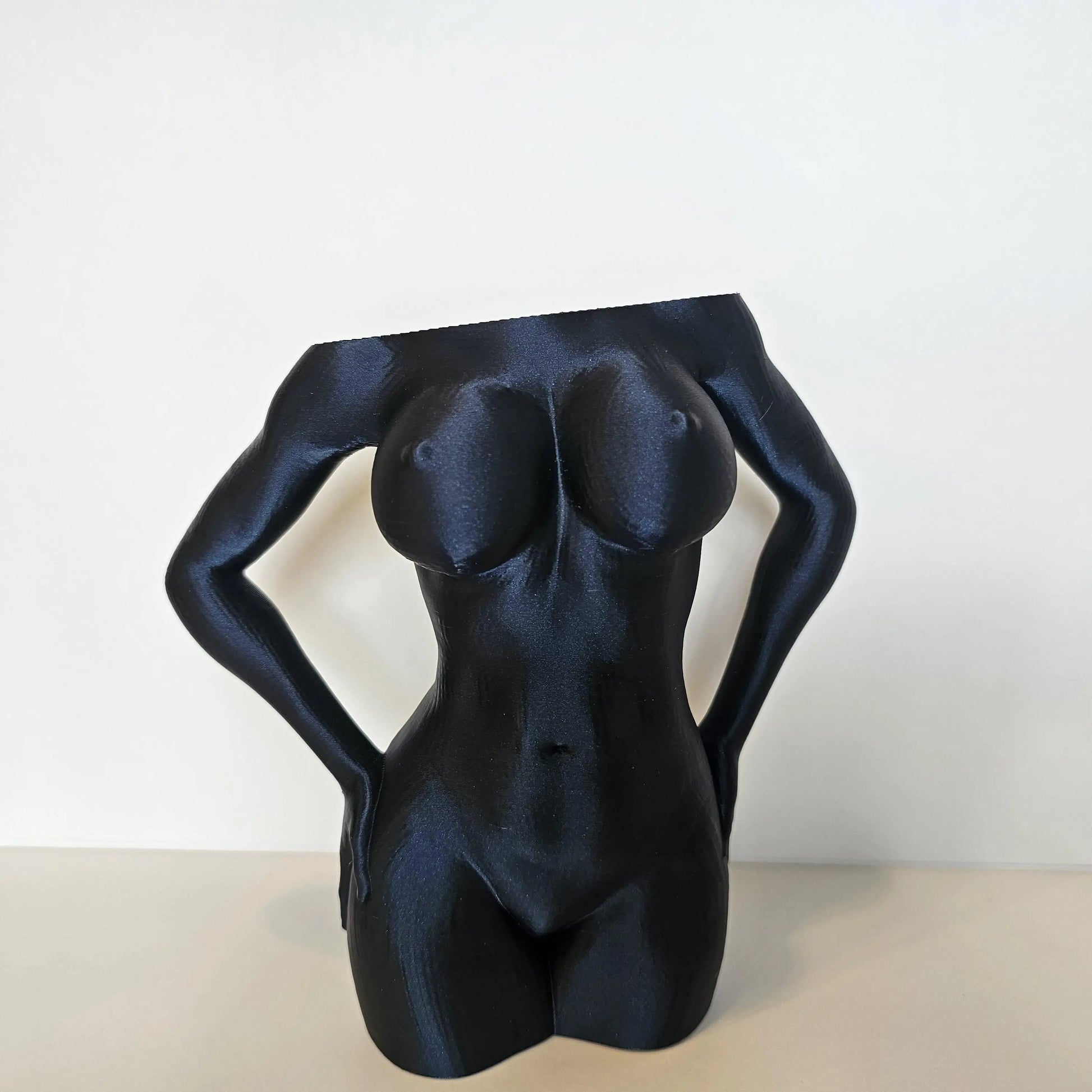 Elegant Midnight Blue Female Torso Vase: Modern 3D Printed Sculpture for Contemporary Home Decor CR3 Design Co