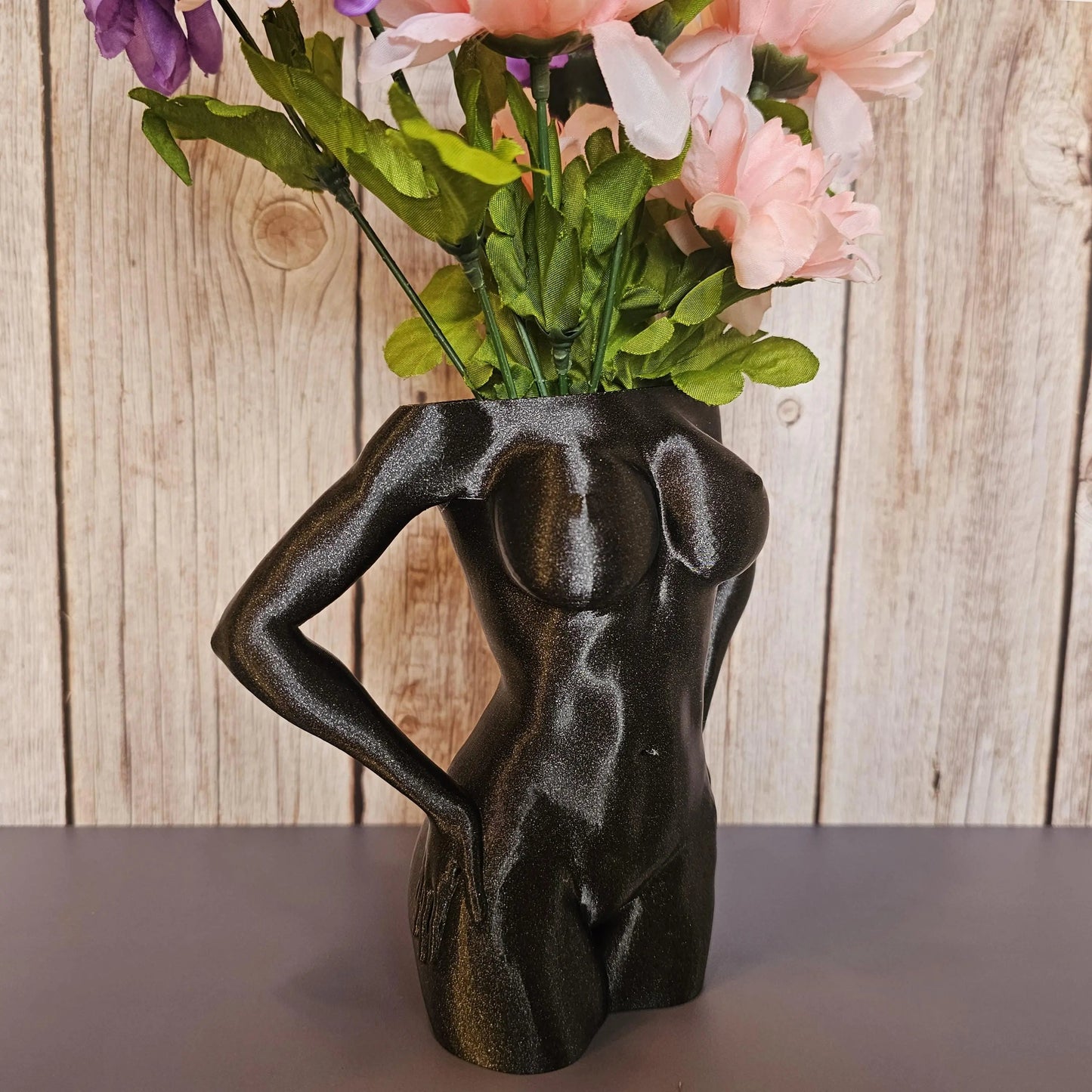 Elegant Black 3D Printed Female Torso Vase - Modern Sculpture for Contemporary Home Decor CR3 Design Co