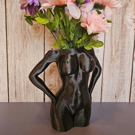 Elegant Black 3D Printed Female Torso Vase - Modern Sculpture for Contemporary Home Decor CR3 Design Co