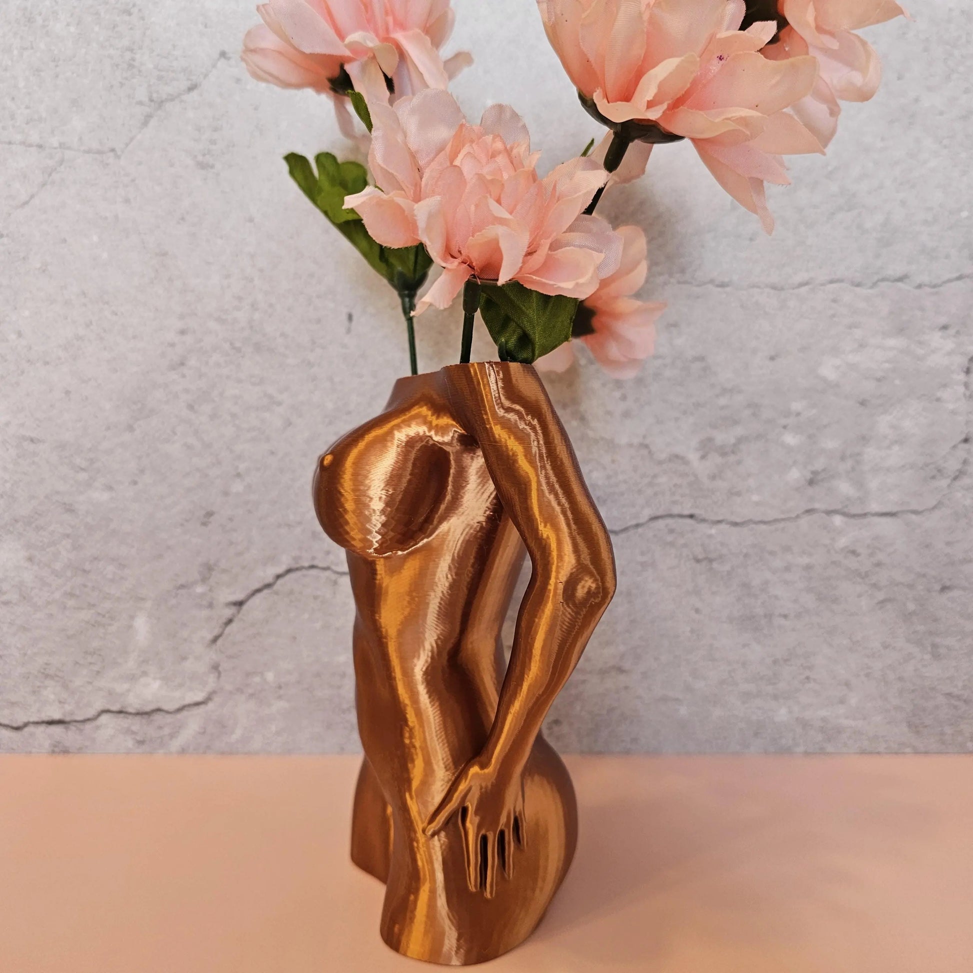 Silk Copper Female Torso Vase: Modern 3D Printed Sculpture CR3 Design Co