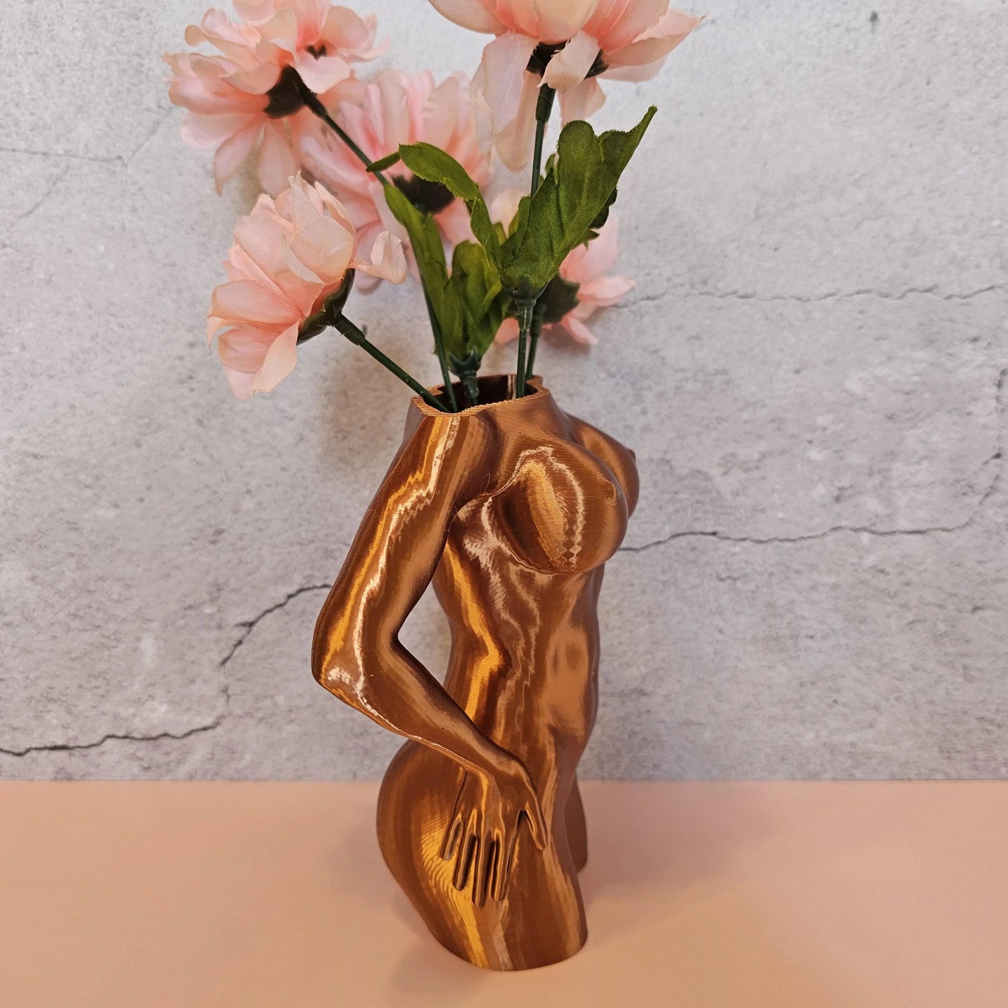Silk Copper Female Torso Vase: Modern 3D Printed Sculpture CR3 Design Co