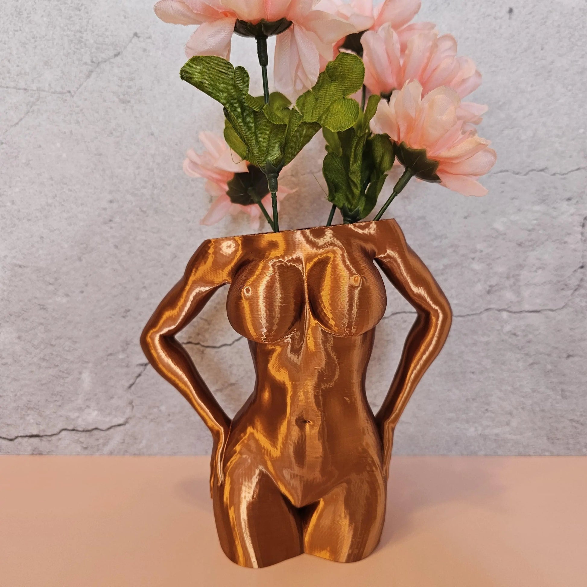 Silk Copper Female Torso Vase: Modern 3D Printed Sculpture CR3 Design Co