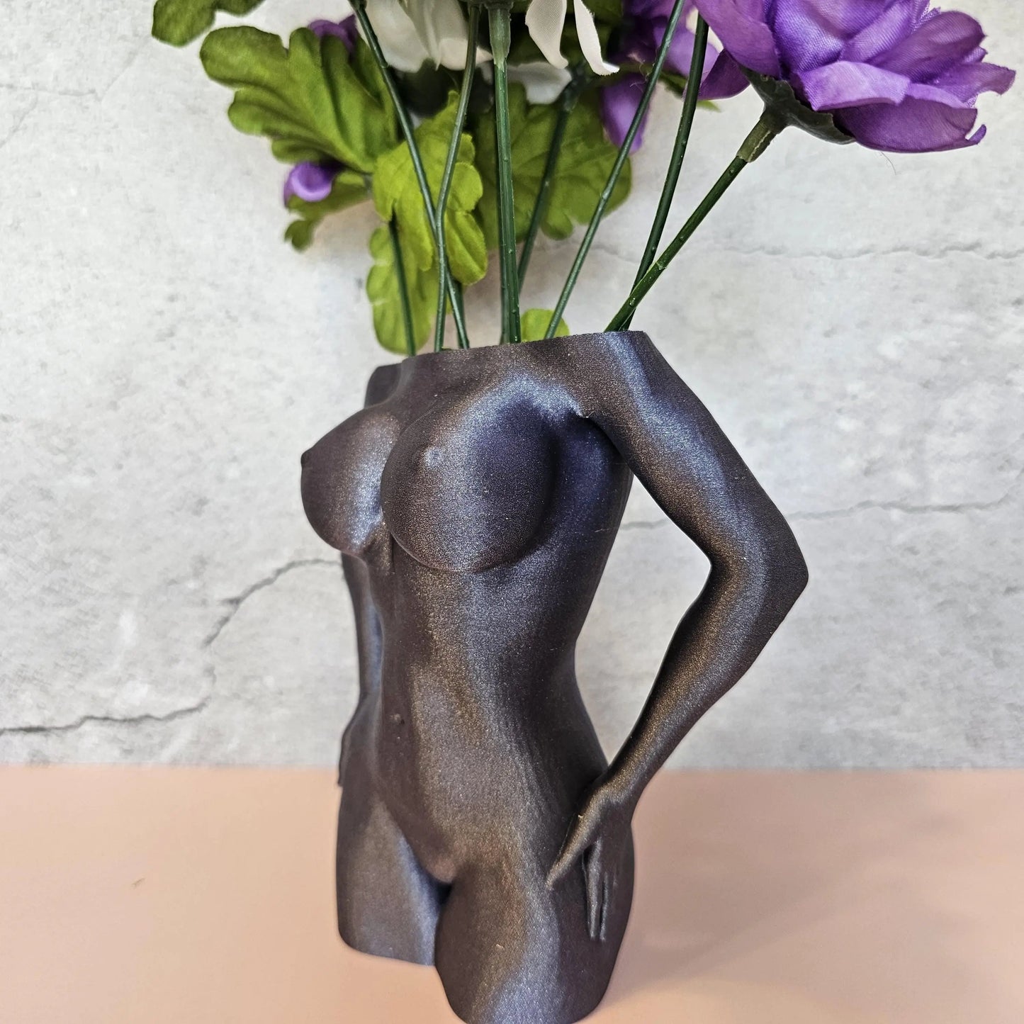 Elegant 3D Printed Female Torso Vase: Modern Lavender Sculpture for Contemporary Home Decor CR3 Design Co