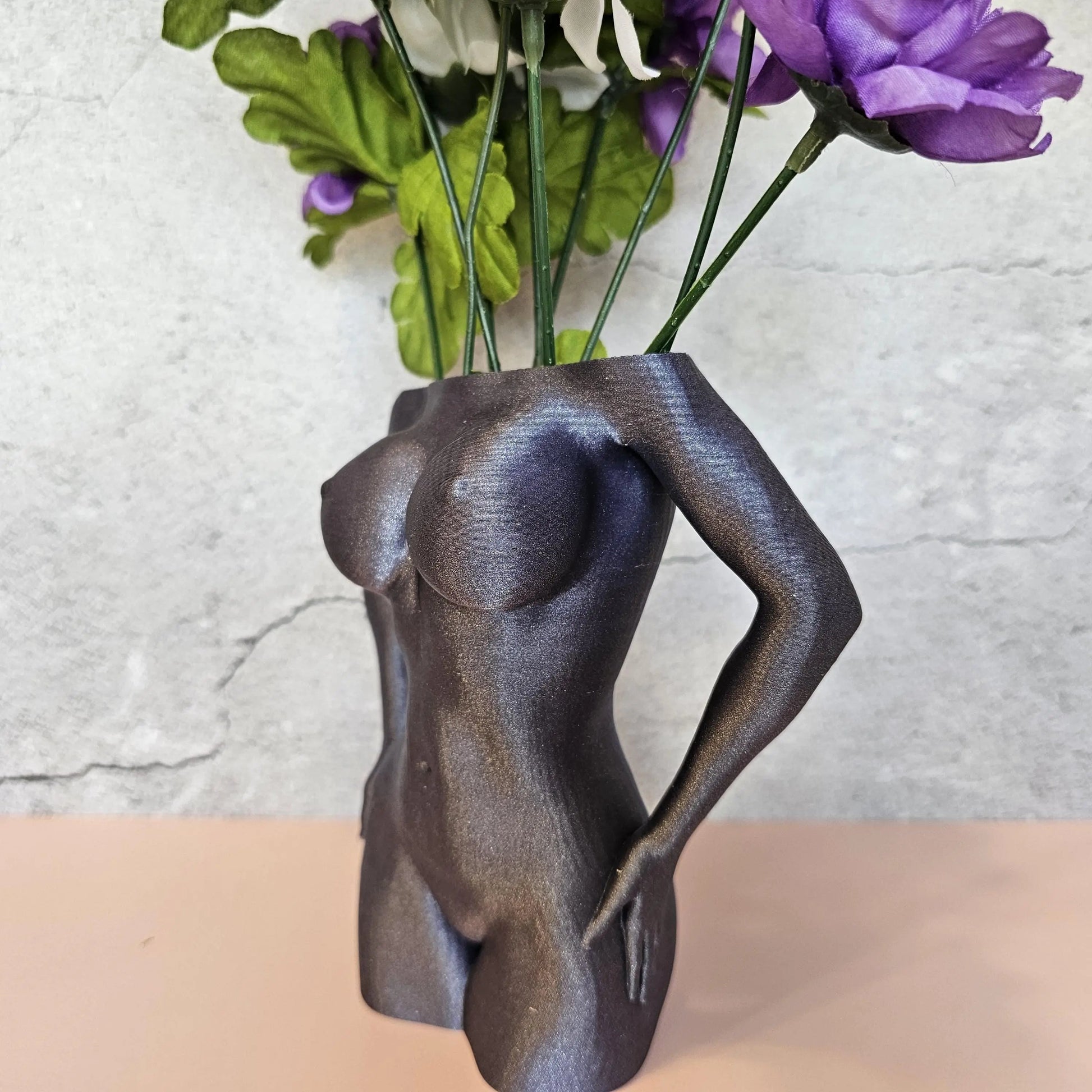 Elegant 3D Printed Female Torso Vase: Modern Lavender Sculpture for Contemporary Home Decor CR3 Design Co