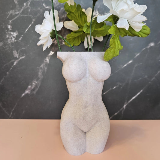 Elegant Desert Sand Female Torso Vase - Modern 3D Printed Sculpture for Stylish Home Decor CR3 Design Co