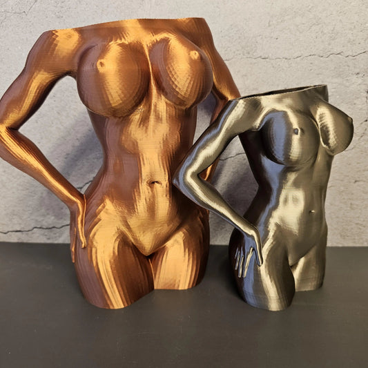 Antique Gold Female Torso Vase: 3D Printed Sculpture, Modern Home Decor CR3 Design Co