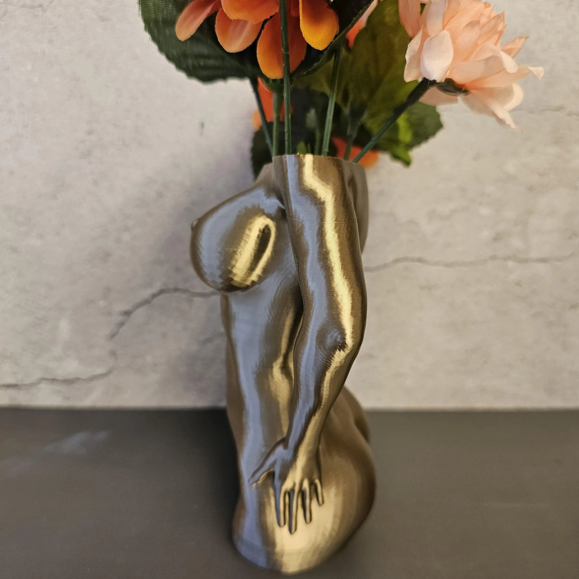 Antique Gold Female Torso Vase: 3D Printed Sculpture, Modern Home Decor CR3 Design Co