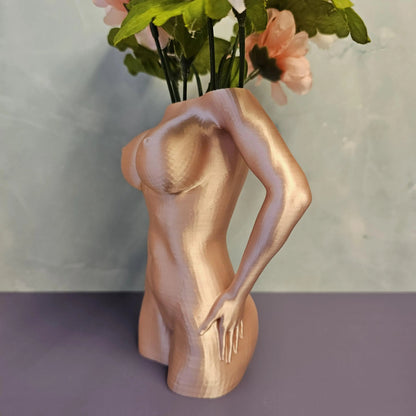 Silk Rose Gold Female Torso Vase: 3D Printed Modern Decor CR3 Design Co