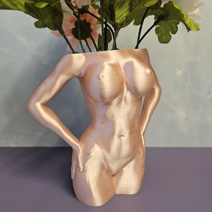 Silk Rose Gold Female Torso Vase: 3D Printed Modern Decor CR3 Design Co