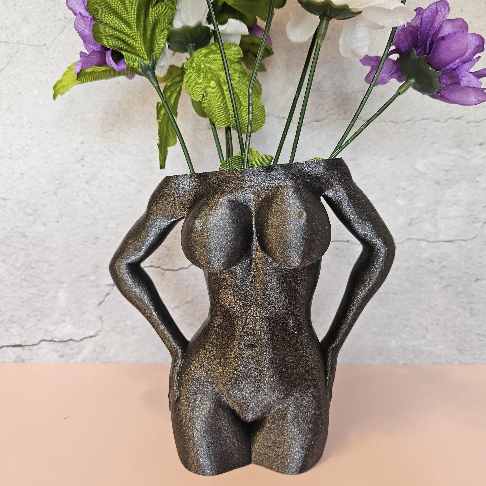 3D Printed Female Torso Vase: Diamond Silver Grey Modern Sculpture CR3 Design Co