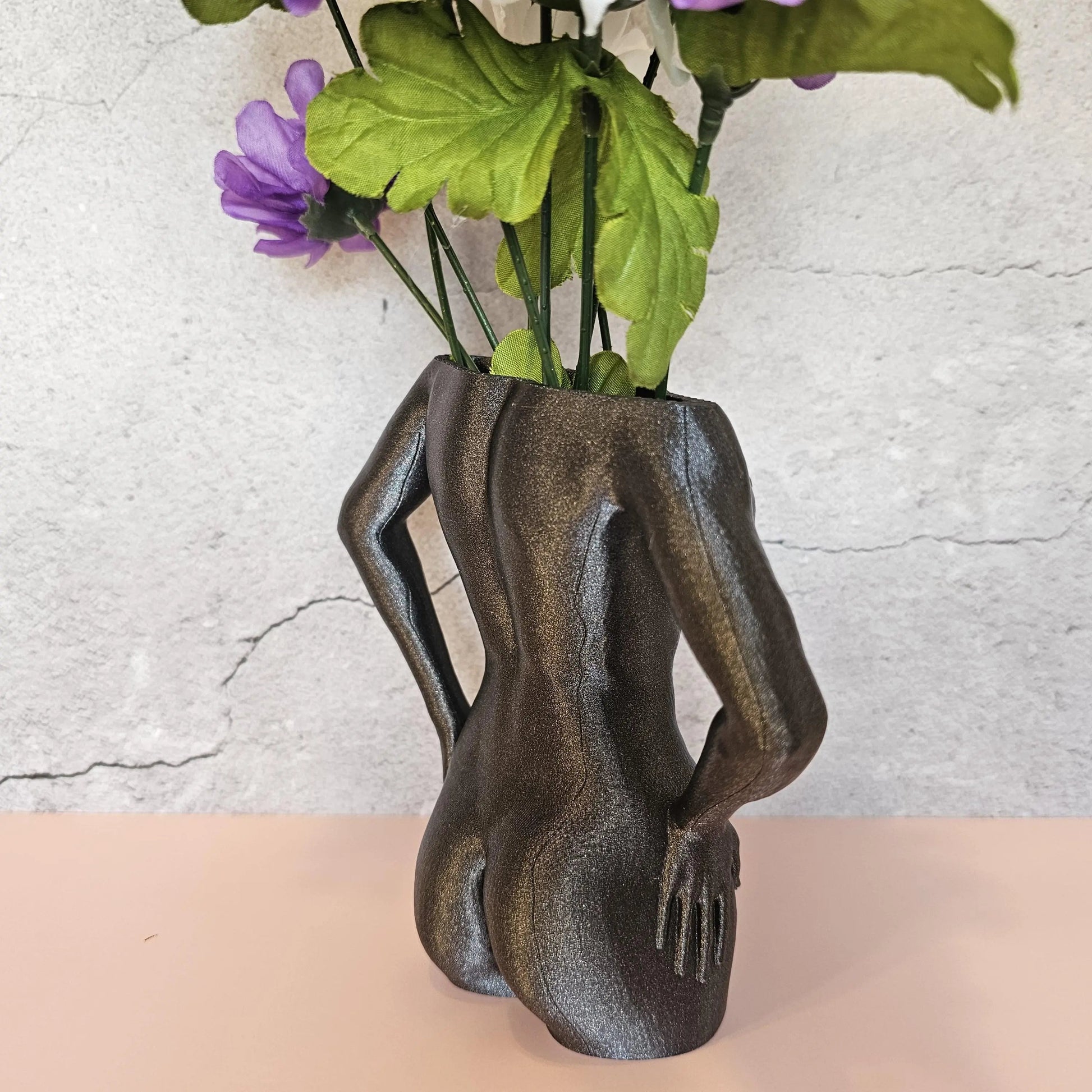 3D Printed Female Torso Vase: Diamond Silver Grey Modern Sculpture CR3 Design Co