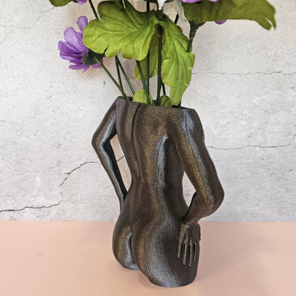 3D Printed Female Torso Vase: Diamond Silver Grey Modern Sculpture CR3 Design Co