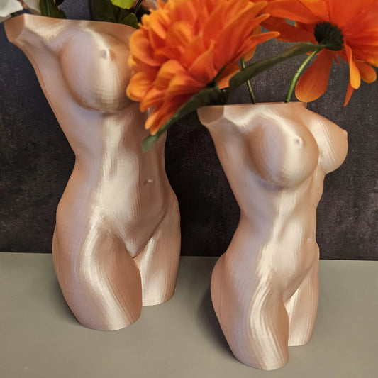 3D Printed Female Torso Vase: Silk Rose Gold Sculpture CR3 Design Co