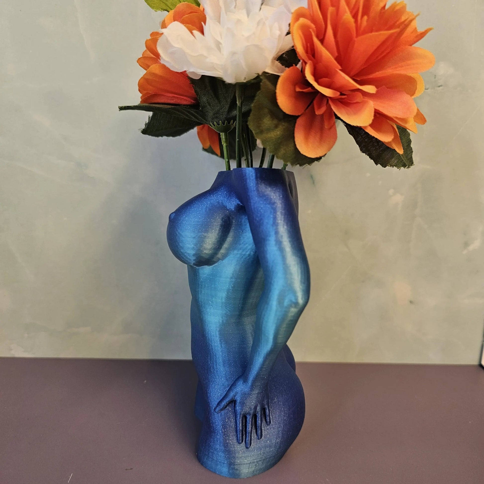 Aqua Female Torso Vase: Modern 3D Printed Sculpture CR3 Design Co