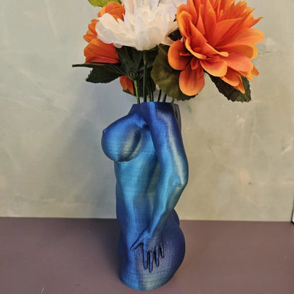 Aqua Female Torso Vase: Modern 3D Printed Sculpture CR3 Design Co