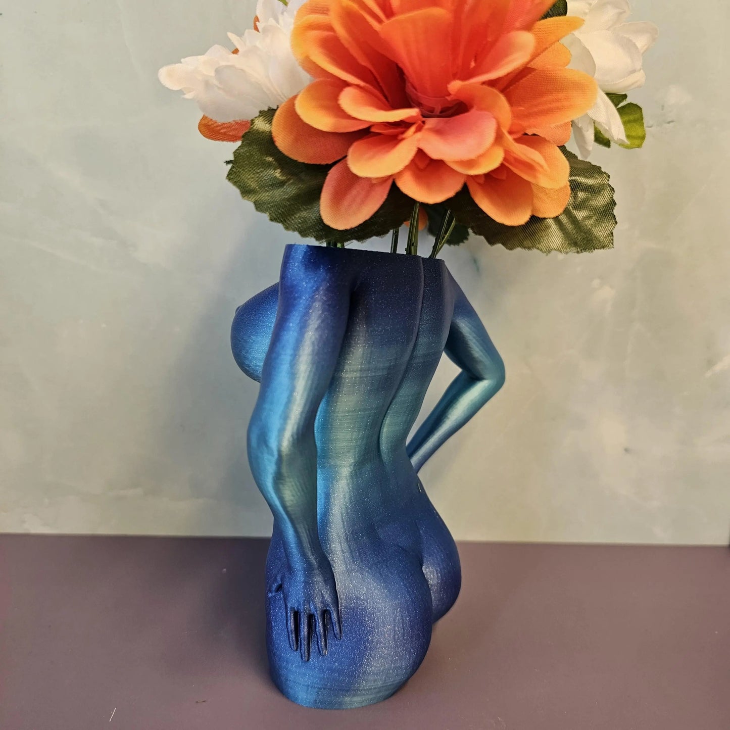 Aqua Female Torso Vase: Modern 3D Printed Sculpture CR3 Design Co