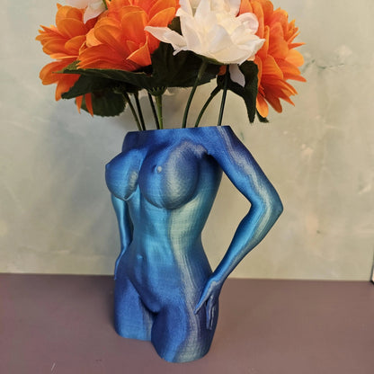 Aqua Female Torso Vase: Modern 3D Printed Sculpture CR3 Design Co