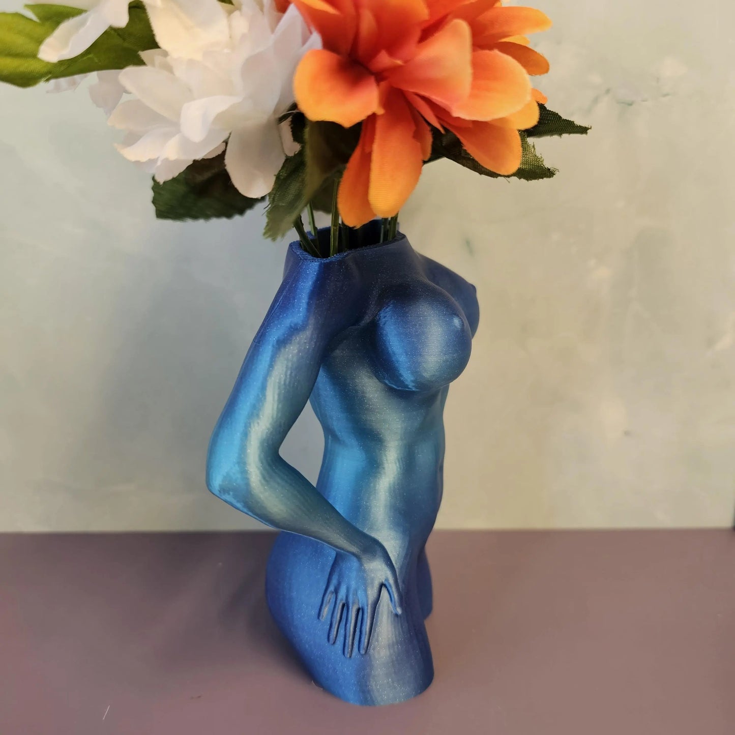 Aqua Female Torso Vase: Modern 3D Printed Sculpture CR3 Design Co