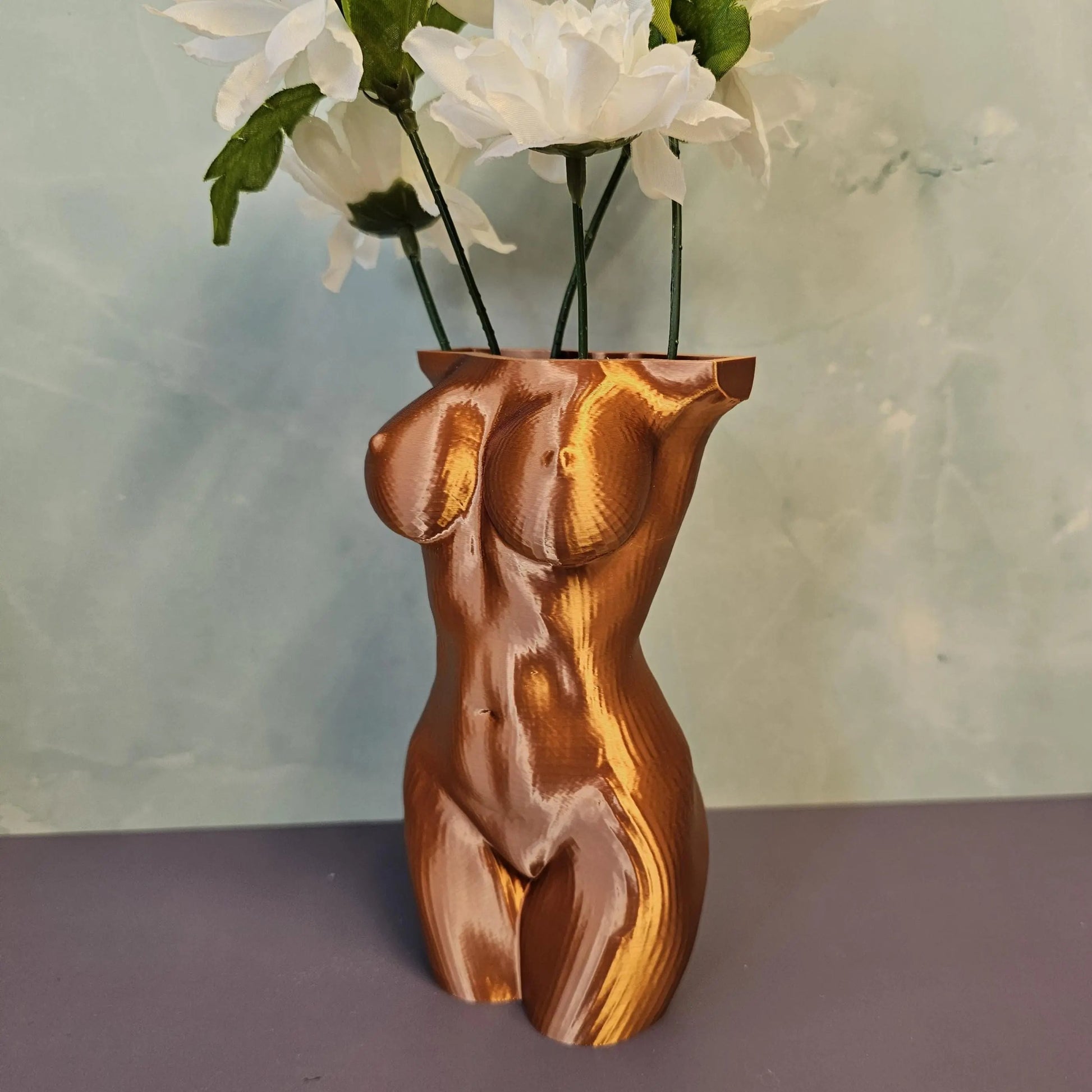 Elegant Silk Copper Female Torso Vase - Modern 3D Printed Sculpture for Chic Home Decor CR3 Design Co