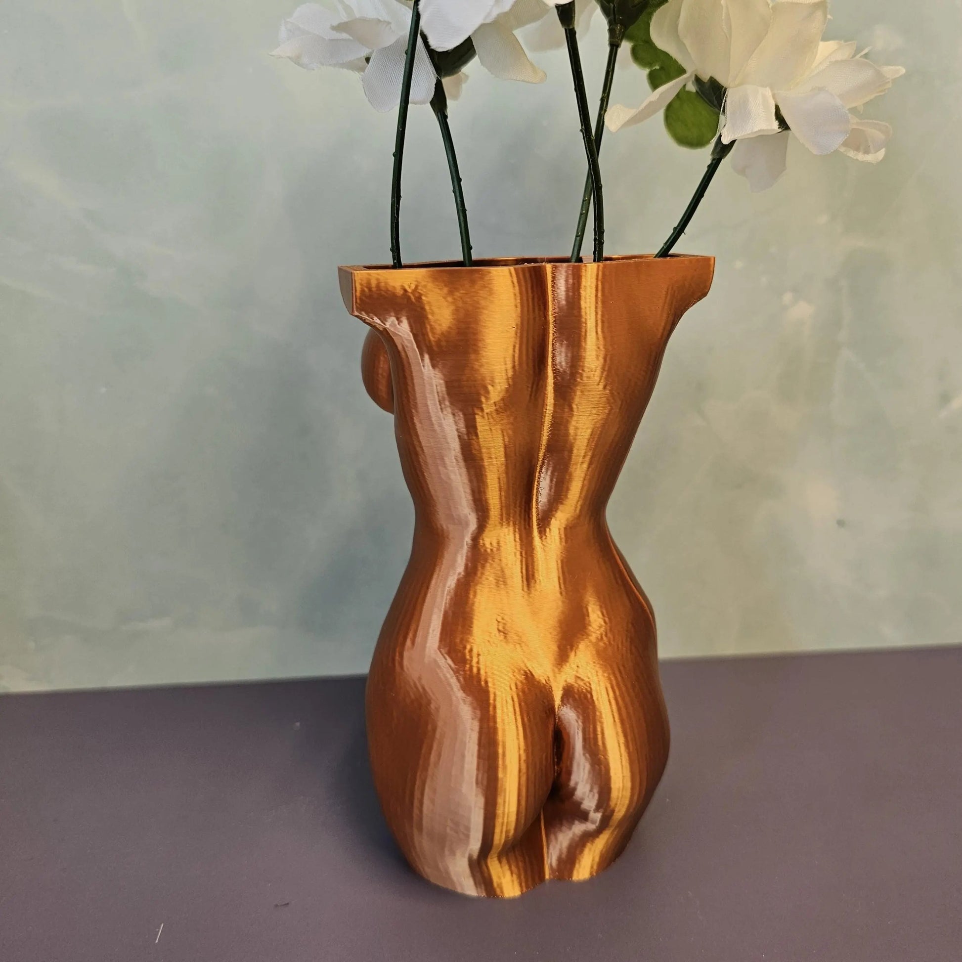 Elegant Silk Copper Female Torso Vase - Modern 3D Printed Sculpture for Chic Home Decor CR3 Design Co