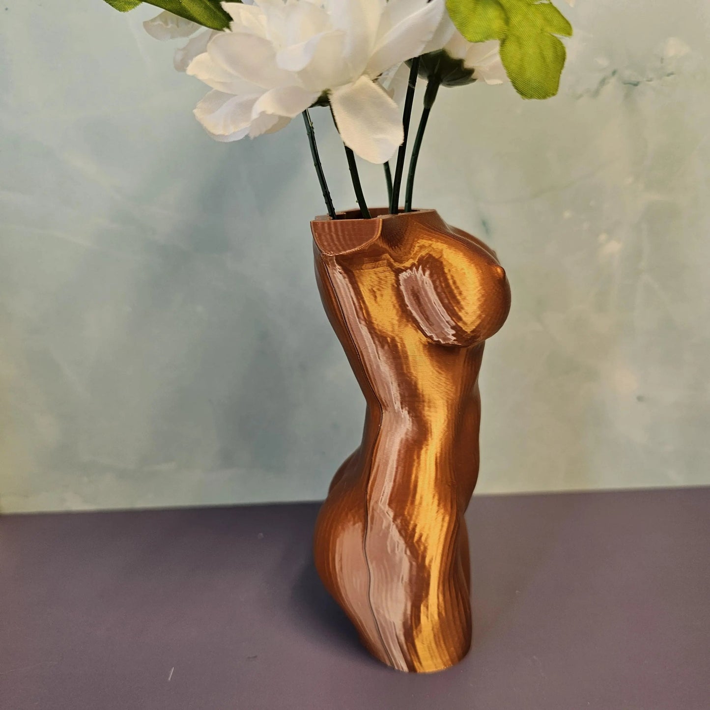 Elegant Silk Copper Female Torso Vase - Modern 3D Printed Sculpture for Chic Home Decor CR3 Design Co