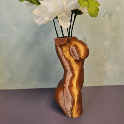 Elegant Silk Copper Female Torso Vase - Modern 3D Printed Sculpture for Chic Home Decor CR3 Design Co