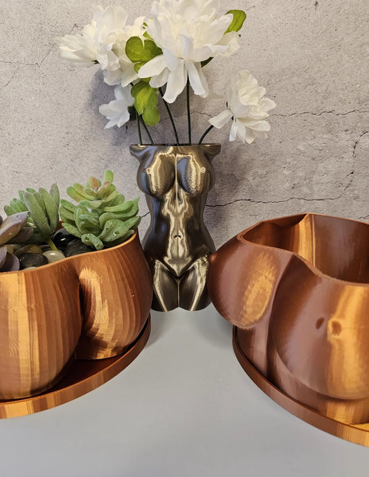3D Printed Copper Bust Planter: Modern Art Torso Pot CR3 Design Co