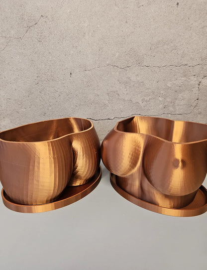 3D Printed Copper Bust Planter: Modern Art Torso Pot CR3 Design Co
