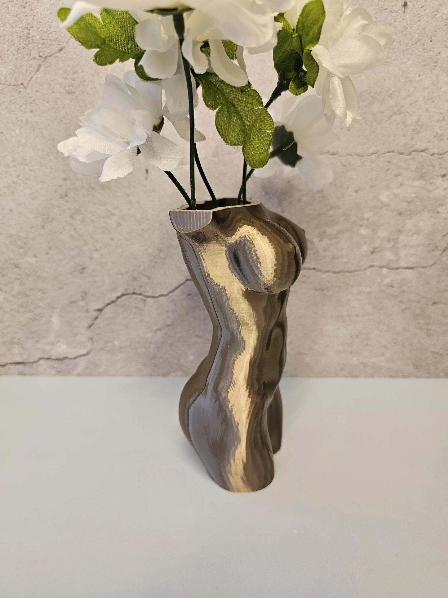 Antique Gold Female Torso Vase: 3D Printed Modern Sculpture CR3 Design Co