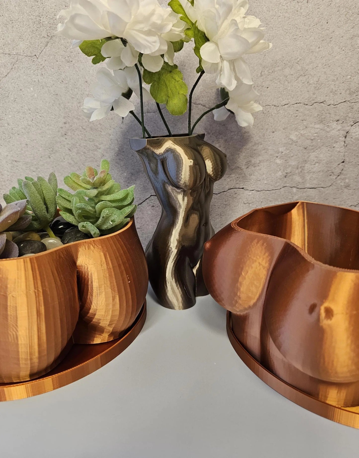 Antique Gold Female Torso Vase: 3D Printed Modern Sculpture CR3 Design Co