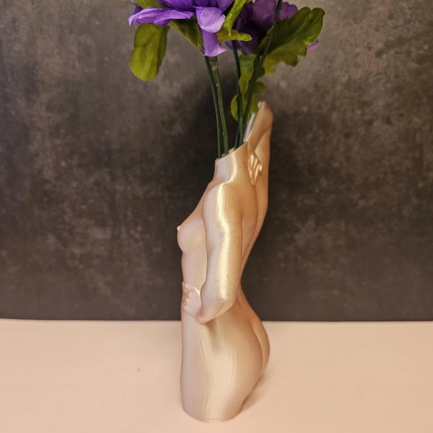 3D Printed Female Torso Vase: Silk Rose Gold Sculpture, Modern Home Decor CR3 Design Co