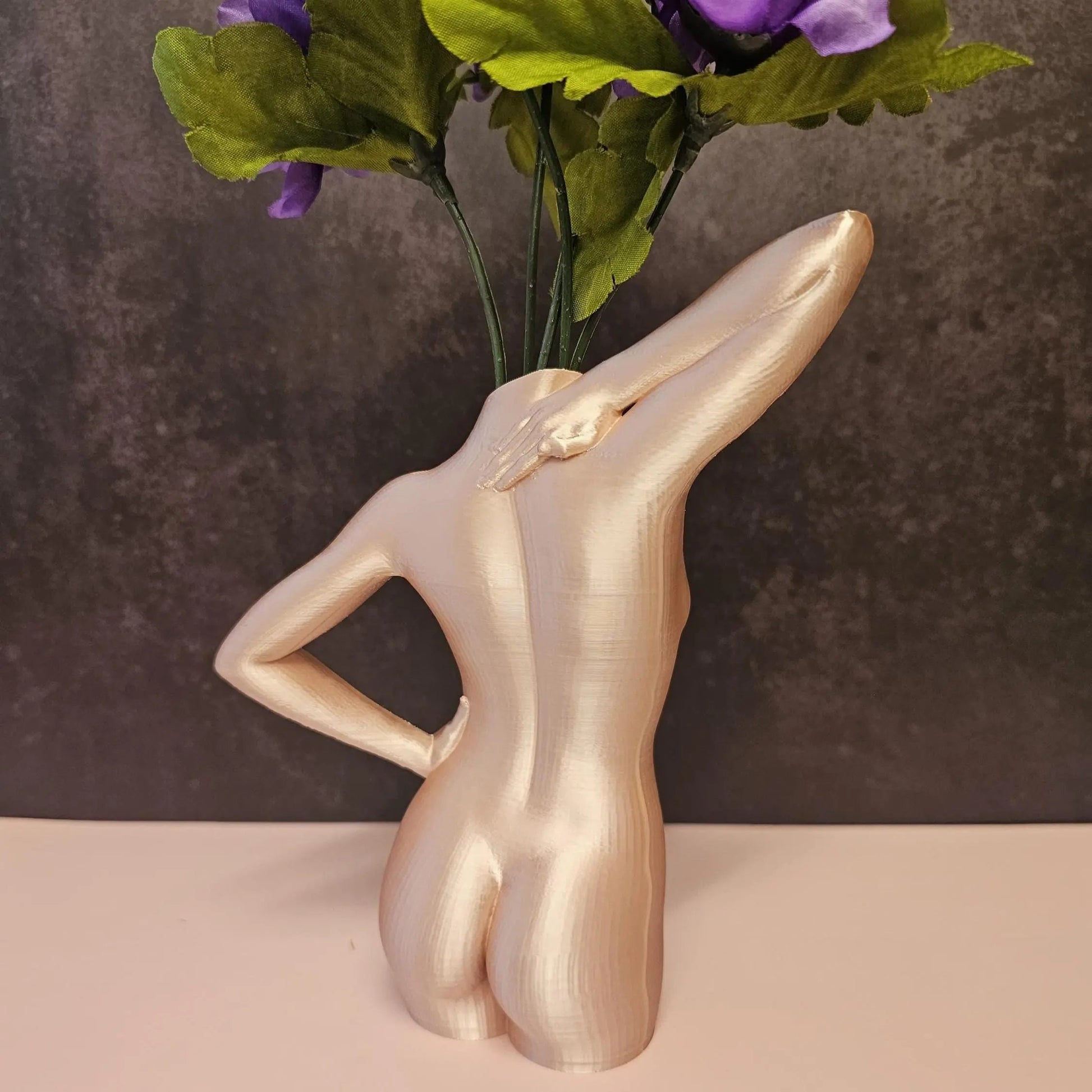 3D Printed Female Torso Vase: Silk Rose Gold Sculpture, Modern Home Decor CR3 Design Co