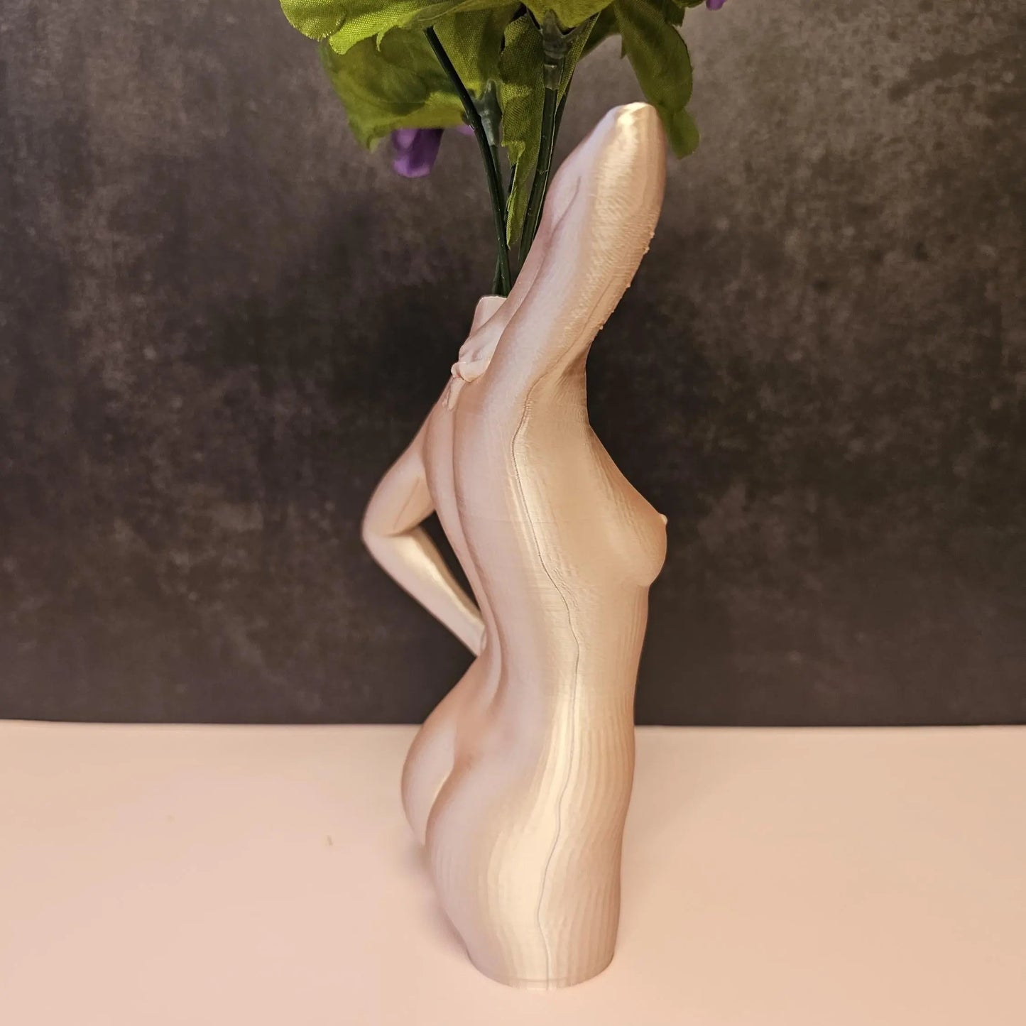 3D Printed Female Torso Vase: Silk Rose Gold Sculpture, Modern Home Decor CR3 Design Co