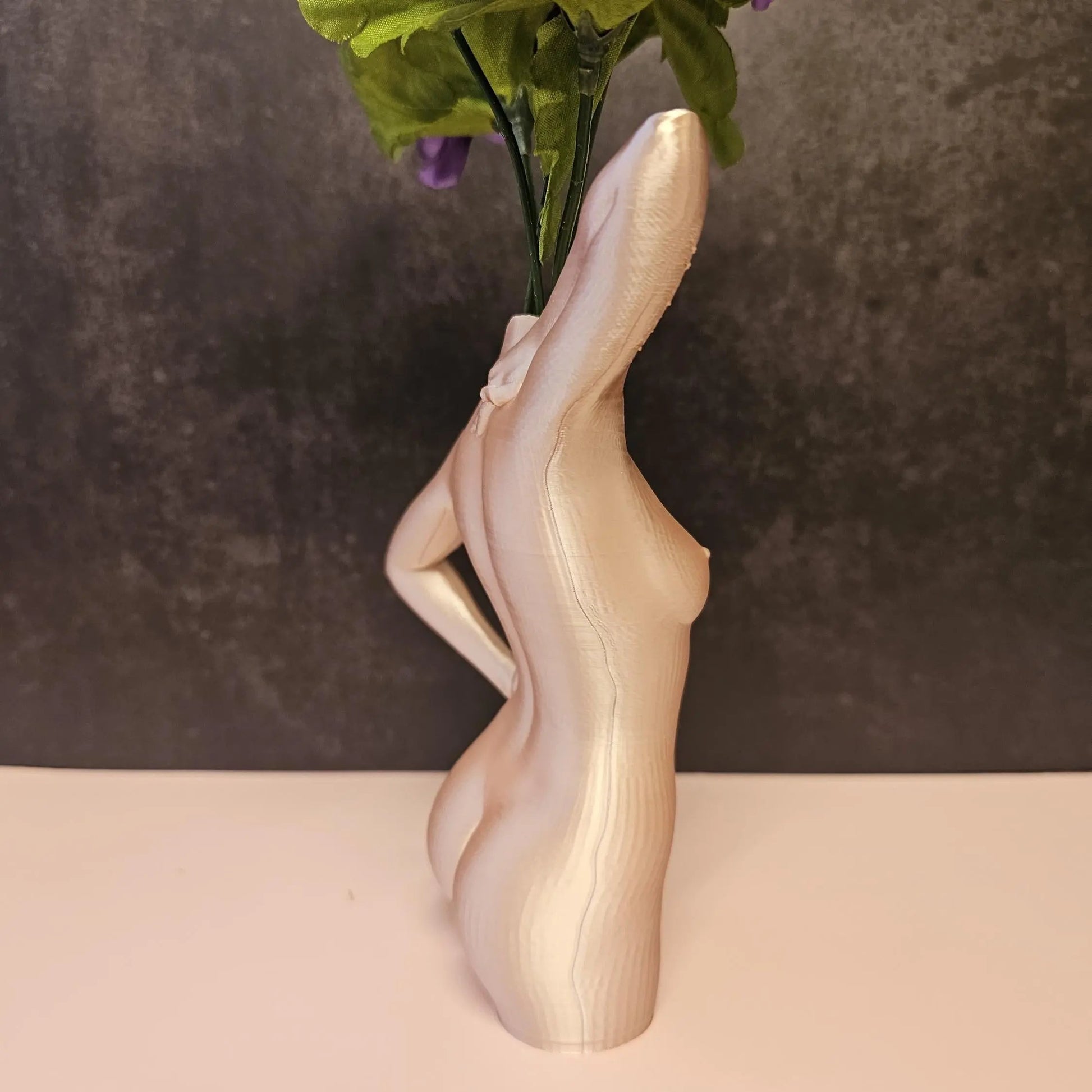 3D Printed Female Torso Vase: Silk Rose Gold Sculpture, Modern Home Decor CR3 Design Co