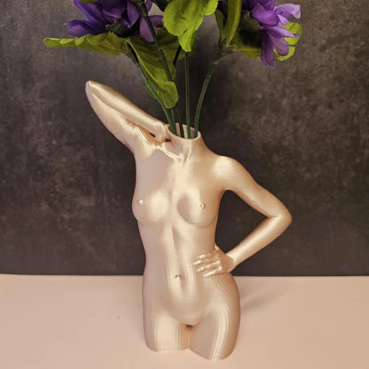 3D Printed Female Torso Vase: Silk Rose Gold Sculpture, Modern Home Decor CR3 Design Co