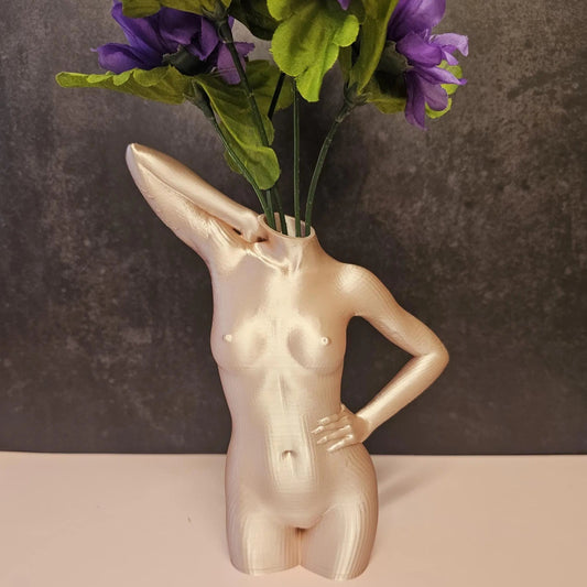 3D Printed Female Torso Vase: Silk Rose Gold Sculpture, Modern Home Decor CR3 Design Co