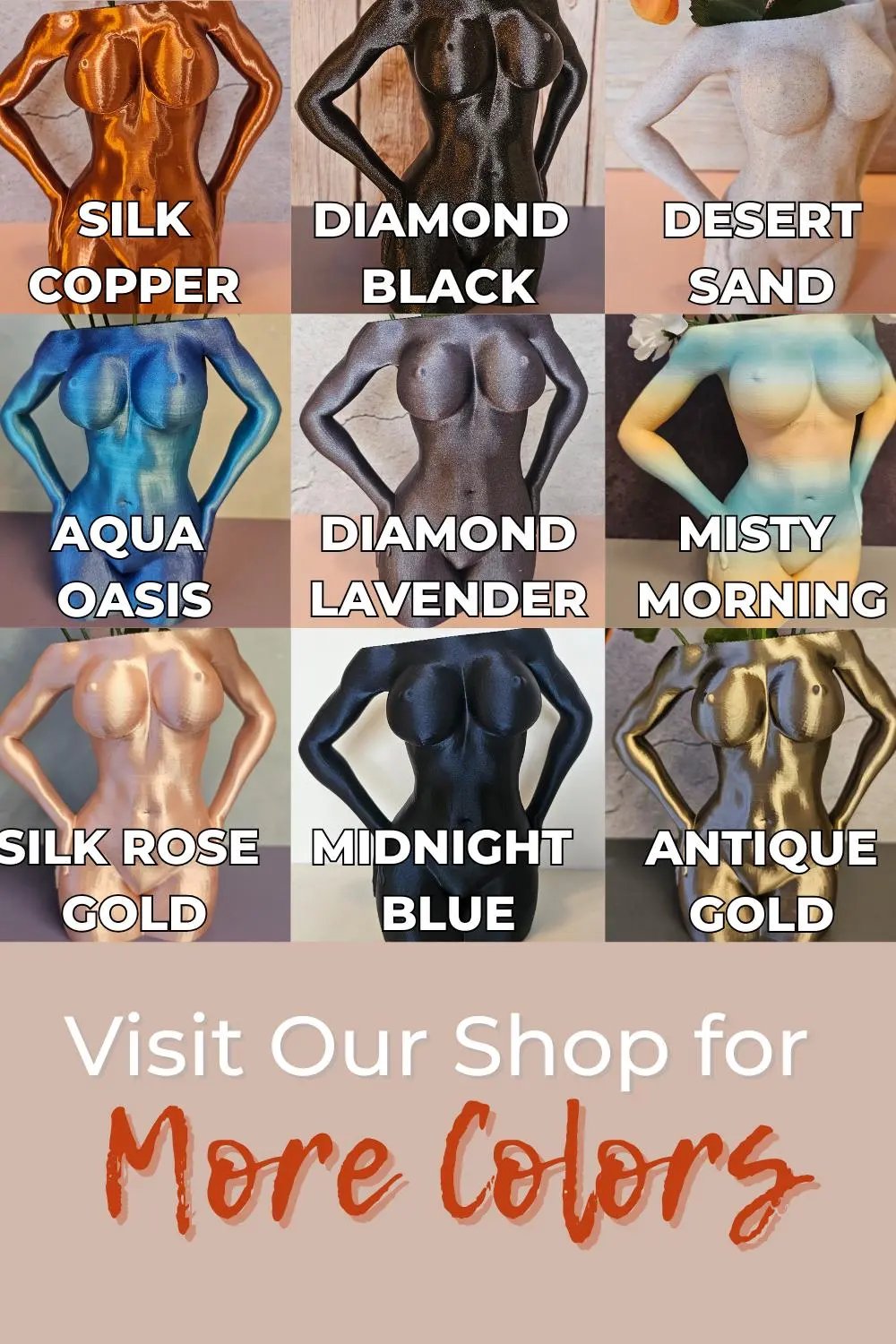 Silk Rose Gold Female Torso Vase: 3D Printed Modern Decor CR3 Design Co