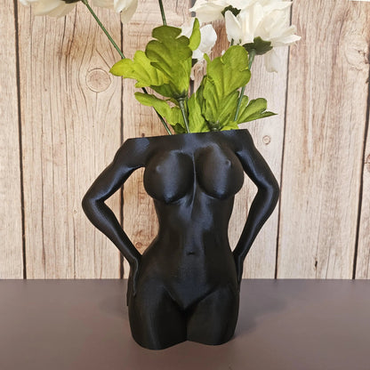 Elegant Midnight Blue Female Torso Vase: Modern 3D Printed Sculpture for Contemporary Home Decor CR3 Design Co