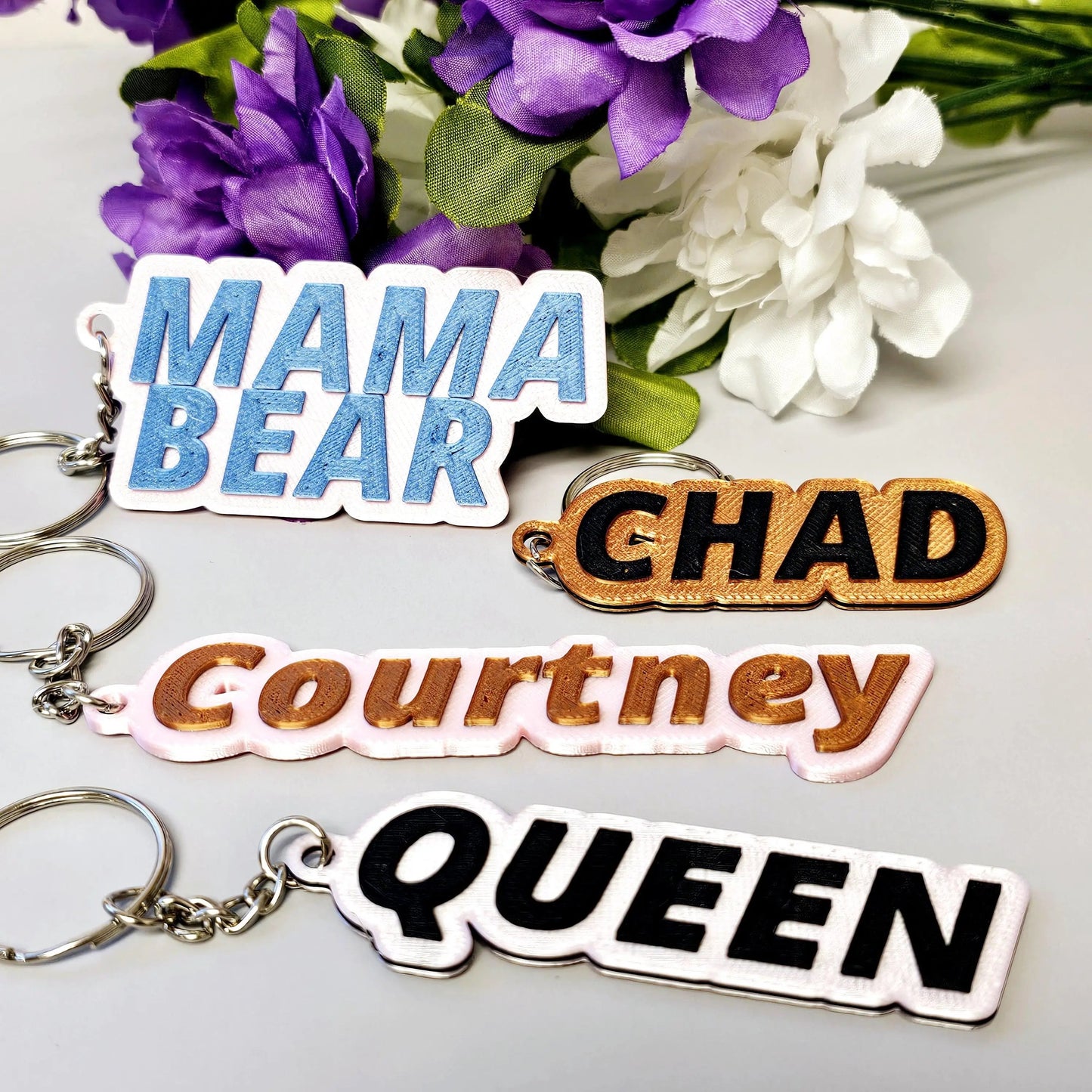 Personalized 3D Printed Name Keychain - Two-Tone Custom Keyring CR3 Design Co