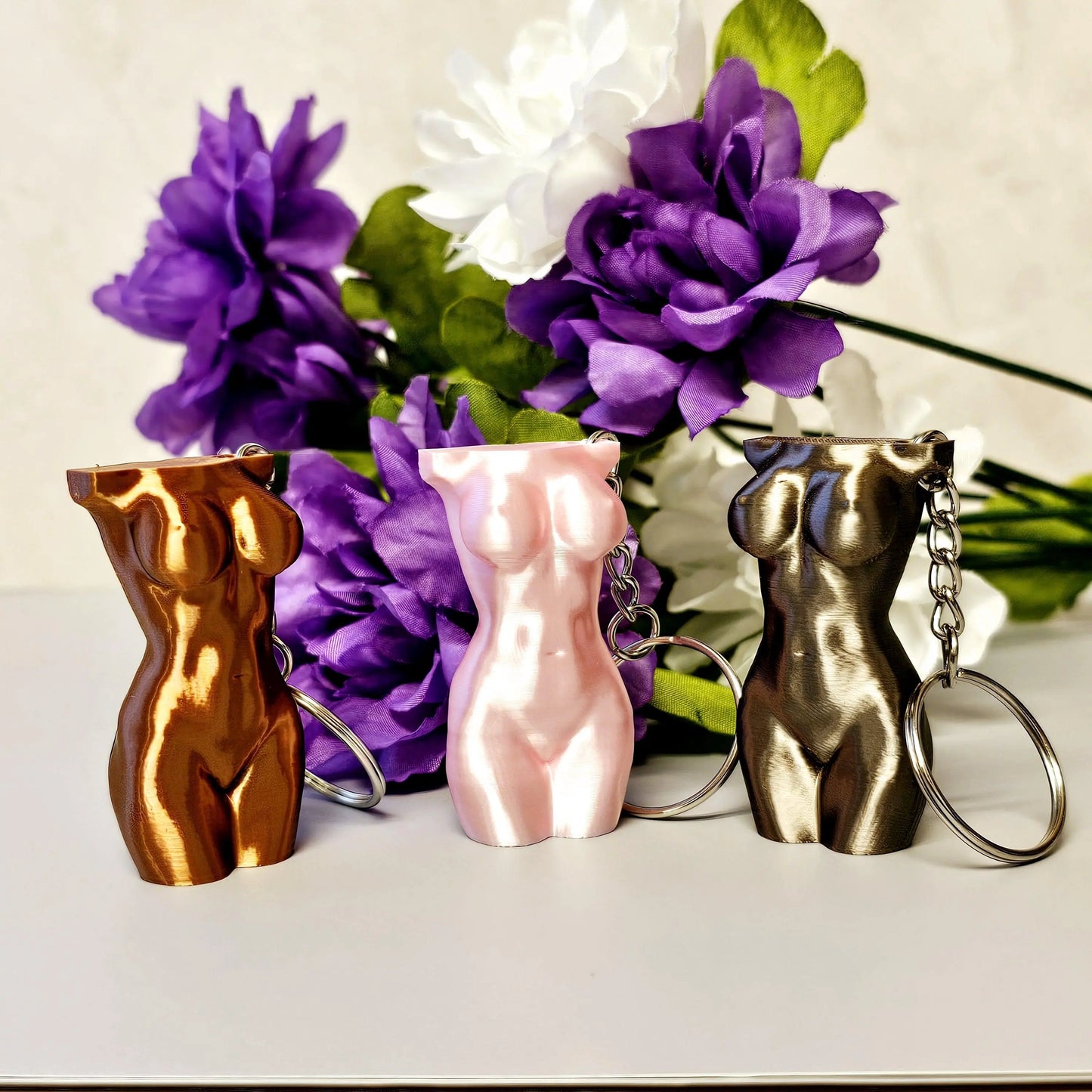 3D Printed Torso Keychain – Curvy Lady Bag Charm, Silk Antique Gold CR3 Design Co