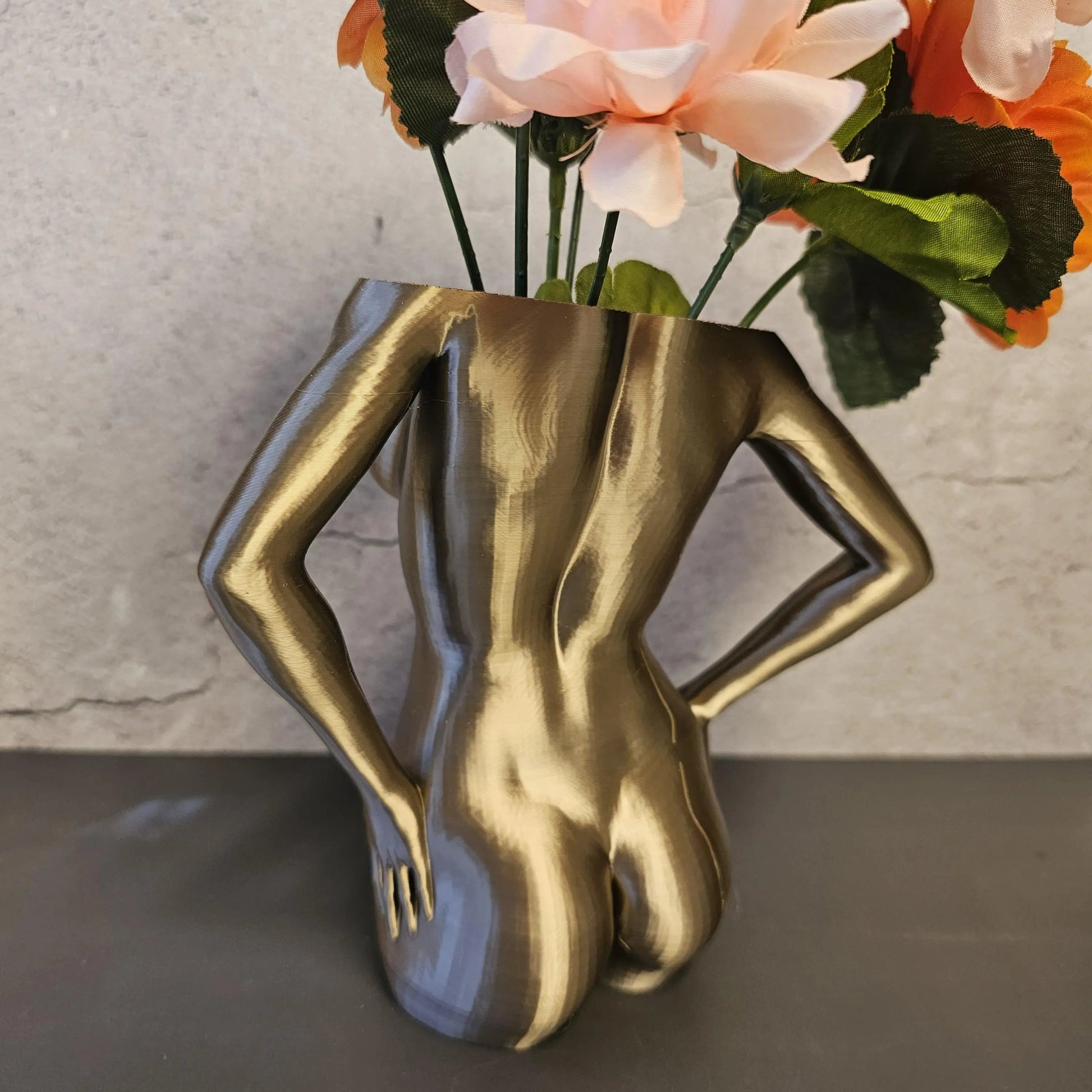 Antique Gold Female Torso Vase: 3D Printed Sculpture, Modern Home Decor CR3 Design Co