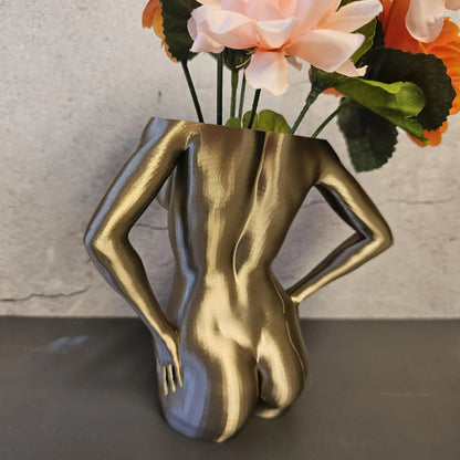 Antique Gold Female Torso Vase: 3D Printed Sculpture, Modern Home Decor CR3 Design Co