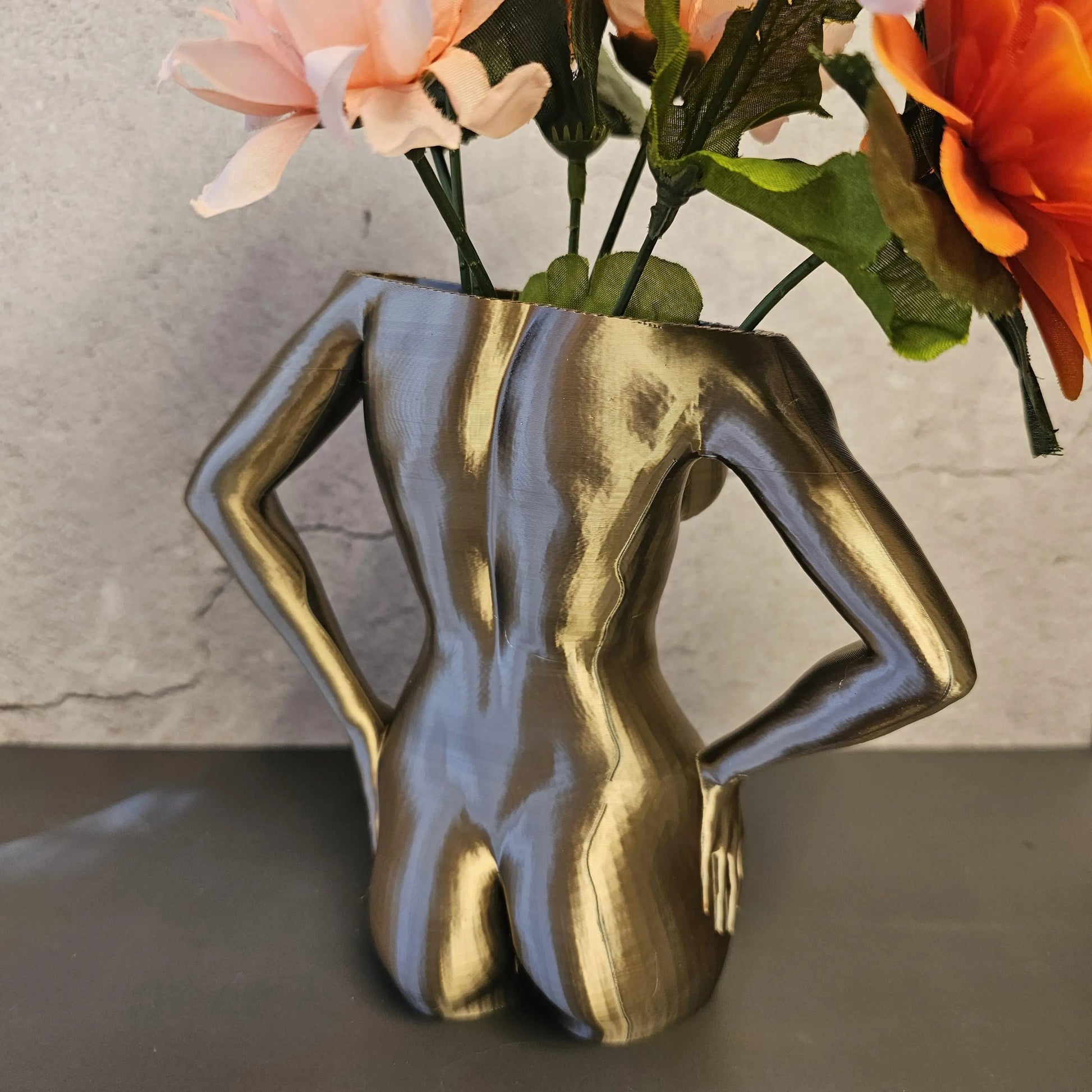 Antique Gold Female Torso Vase: 3D Printed Sculpture, Modern Home Decor CR3 Design Co