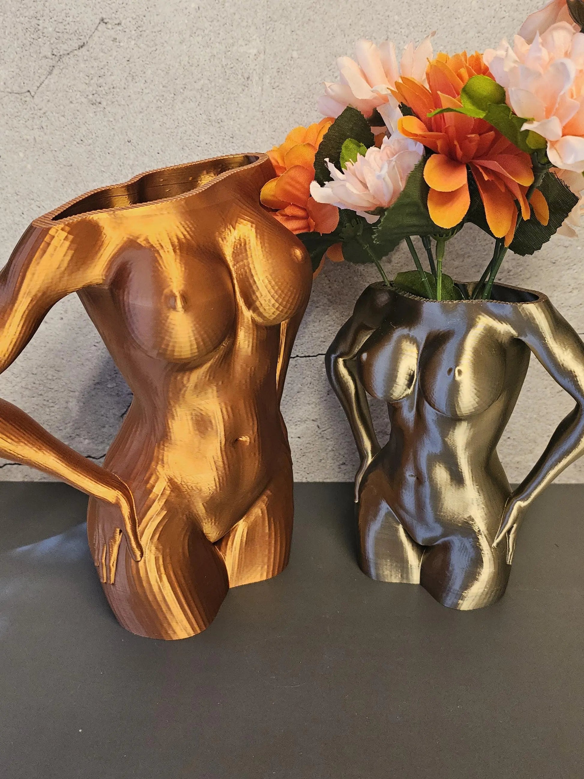 Antique Gold Female Torso Vase: 3D Printed Sculpture, Modern Home Decor CR3 Design Co
