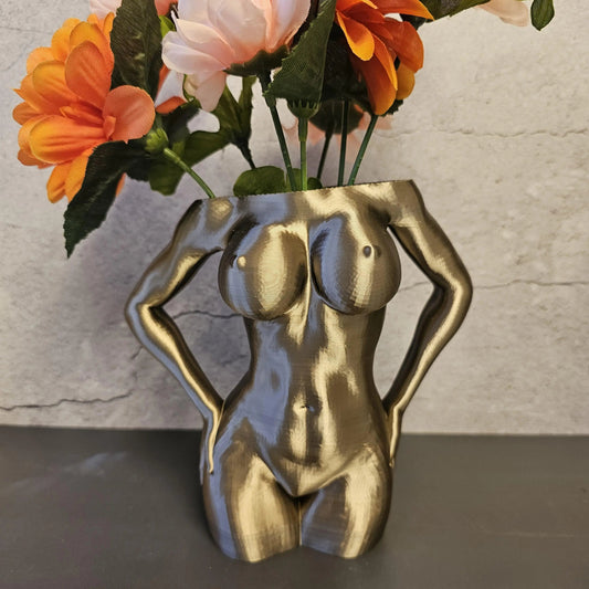 Antique Gold Female Torso Vase: 3D Printed Sculpture, Modern Home Decor CR3 Design Co