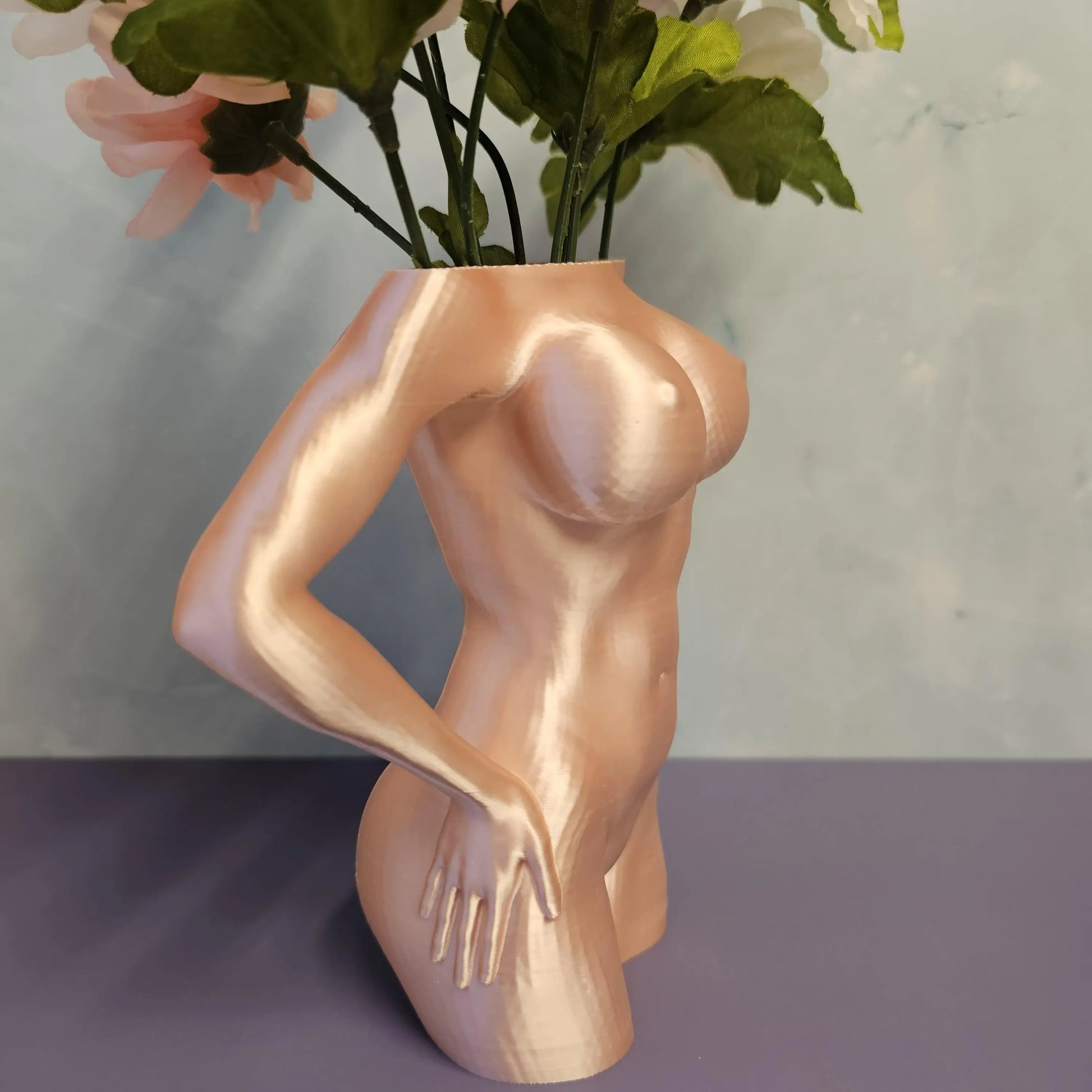 Silk Rose Gold Female Torso Vase: 3D Printed Modern Decor CR3 Design Co